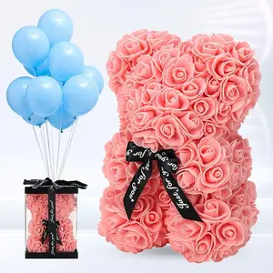 Gifts for Women - Rose Bear - Rose Flower Bear Hand Made Rose Teddy Bear - Gift for Valentines Day, Mothers Day, Wedding and Anniversary & Bridal Showers - w/Clear Clear Gift Box (Pink, 10'')