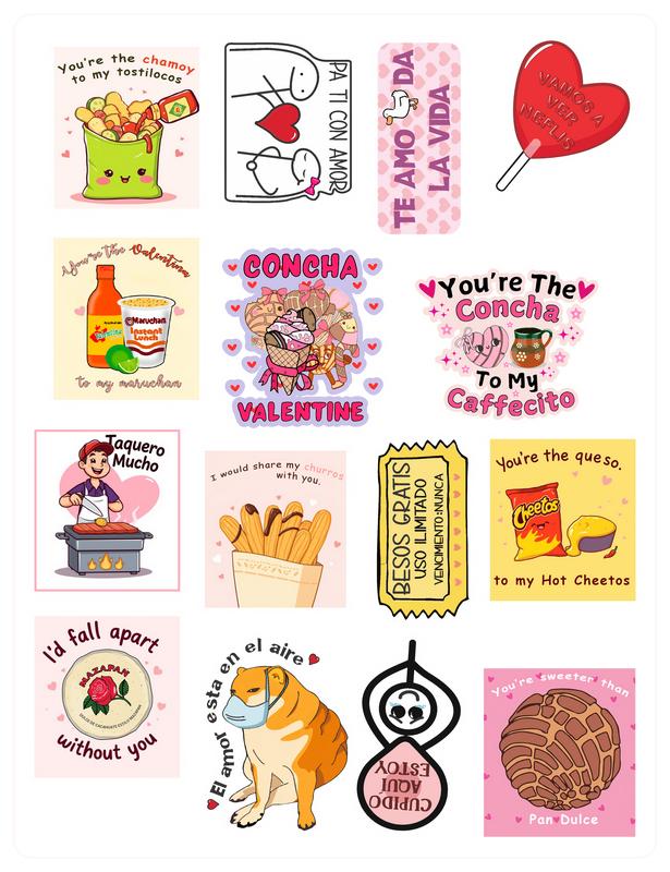 30-Piece Mexican Themed Love & Romantic Sticker Set – Funny & Cute Stickers for Couples, Amigos & More – Waterproof Vinyl Decals Diy Kit Scrapbook Page