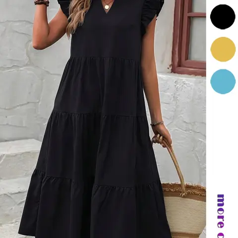 Women's Elegant Chic Solid Color Short Sleeve Summer Ruffle, Fashion Slim Fit, Loose-Fitting Style, Perfect for Casual Daily Wear, Frill Ruffle Design