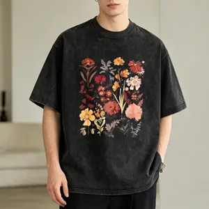 Men's Vintage Washed T-Shirt Floral Pattern Print Design Art Oversized Graphic Tee Outdoor Casual Short Sleeve