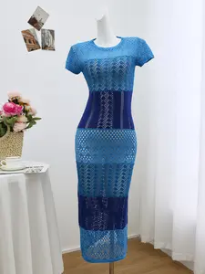 Women's Summer Striped Hooded Dress, Casual Vacation Long Sleeve Hollow Out Bodycon Beachwear, Elegant Chic Round Neck Slim Fit Dress Back to School fall women clothes autumn Womenswear