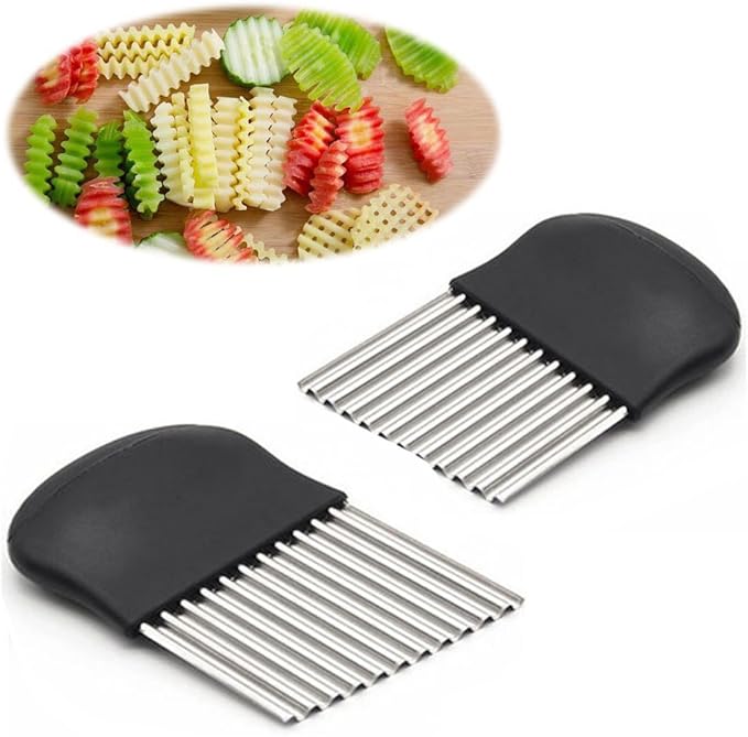 2 PCS Stainless Steel Crinkle Cutter Knife Set – Wavy Vegetable & French Fry Slicer for Creative Food Preparation