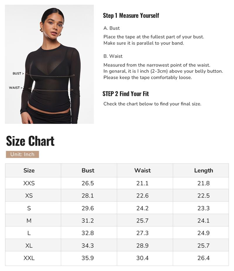 Cosnufy Mesh Sheer Long Sleeve Top Single Layer Crew Neck See Through