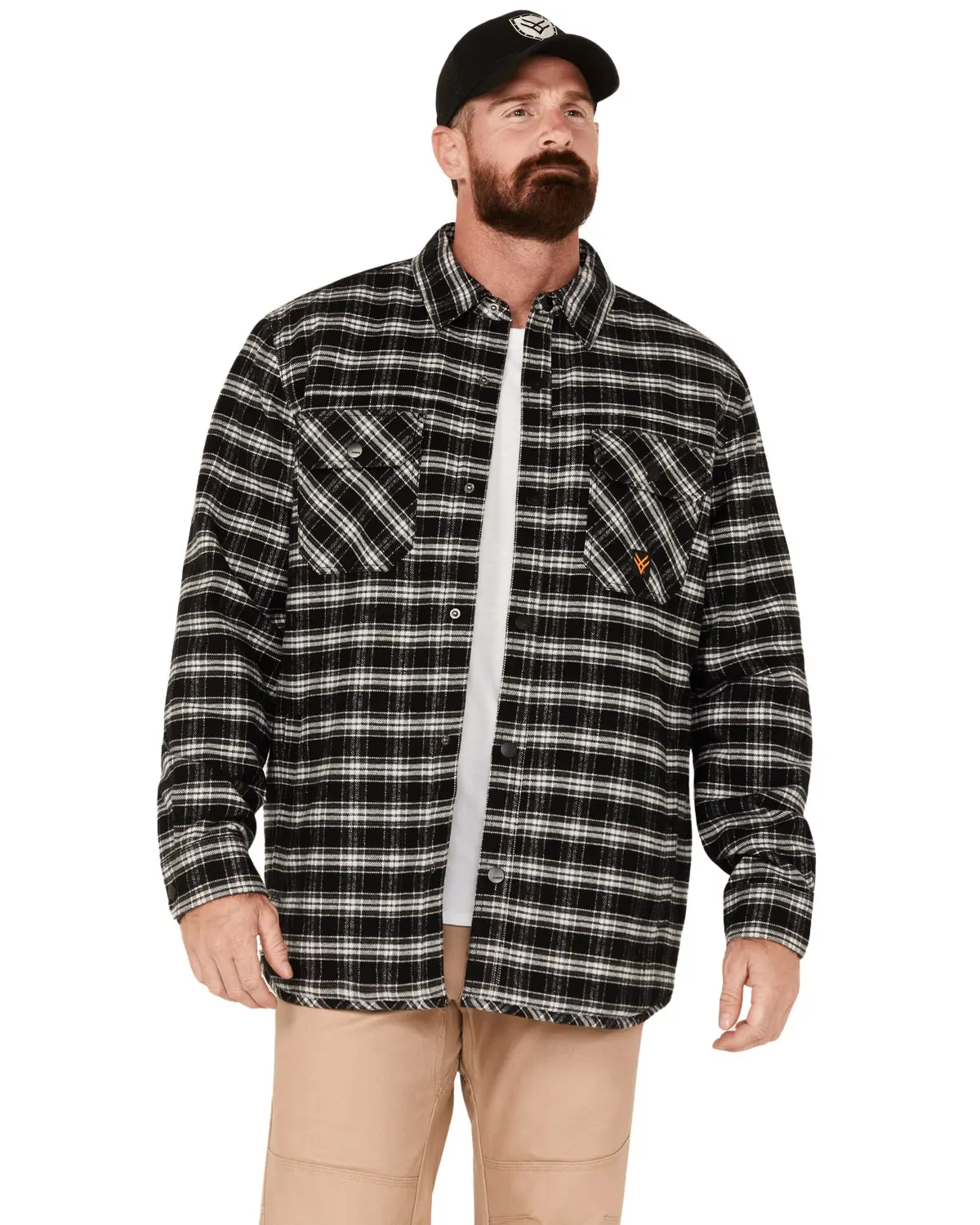 Hawx Men's Men'S Sherpa Lined Plaid Print Snap Flannel Work Jacket - Hxfa23w03-Blk