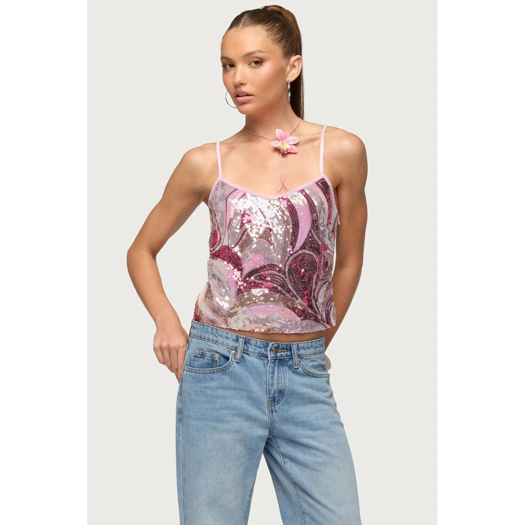 Ceren Abstract Sequin Tank Top