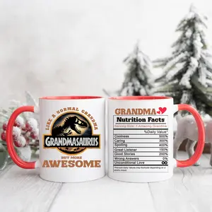 Grandmasaurus Mug, Funny Grandma Gift for Father's Day, Dinosaur Grandma Coffee Mug, Nutrition Facts Cup for Nana Mothers Day Gift