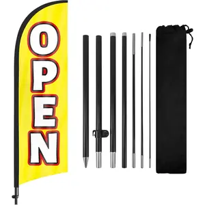 Open  Flag, Open Flag for Business with Pole and Ground Stake, 8FT Open Signs Swooper Flag Advertisng  Banner for Outside Businesses