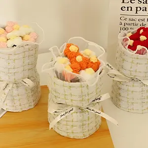 Crochet Flower Gift Bag, 1 Count Creative Knitting Flower Bag, Handmade Sunflower, Office Desktop Ornament, Holiday Gift for Mom