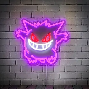Pink Purple Anime Acrylic Carved LED Neon Light, USB Powered Wall Atmosphere Lamp. Perfect for bedroom, living room, game room decor, Pokémon themed space, anime parties, birthday & holiday gifts