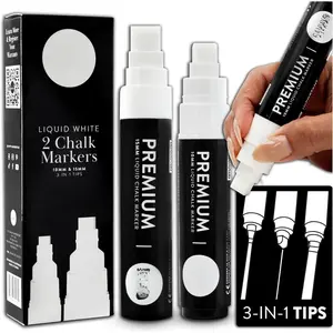 White Chalk Markers for Blackboard, 2PK 10 and 15mm Bold Marker for Glass Window, Washable Chalkboard Markers  Board  Chalk Pens