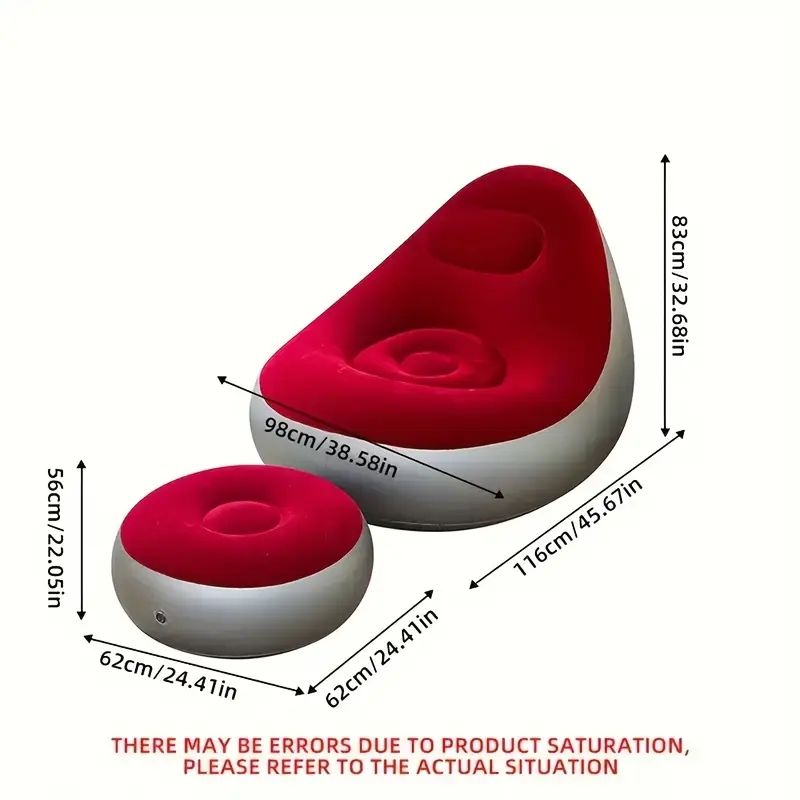 1pc Red Flocked Inflatable Sofa with Footrest, Foldable Single Recliner, Soft Nylon Fluff Surface, Lightweight Easy Storage Lounge Chair for Bedroom Living Room Balcony Camping Outdoor Relaxation 1pc Red Flocked Inflatable Sofa with Footrest, Foldable Single Recliner, Soft Nylon Fluff Surface, Lightweight Easy Storage Lounge Chair for Bedroom Living Room Balcony Camping Outdoor Relaxation