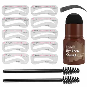 Elaimei Eyebrow Stencil Set, 4 Colors Powder Options, 10 Different Shapes Templates, Precision Brow Shaping Kit, Includes Two Brushes, Eyebrow Shaper Set