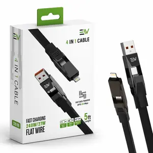 Electronic World 4-in-1 Durable 240W Fast Charging Bundle Cable - 5FT Universal USB-C/C-Type Charging Cable for iPhone, Android Smartphone, Tablet, Laptop Mobile Accessories, Charging Bundle Cables, Universal Usb-C Cables