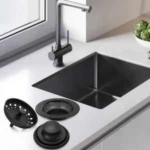 3 Pack Black, (3size)Kitchen Sink Drain Strainer Stainless Steel Sink Stopper, Anti-Clogging Kitchen Sink Drain Basket for Kitchen Sink Strainer Replacement Set
