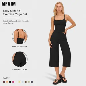MFVIM Women's 2-Piece Athleisure Workout Set - Slimming Camisole Yoga Tank Top, High-Waisted Quick-Dry Slim-Fit Mid-Length Shorts for Outdoor Running, Gym Sets