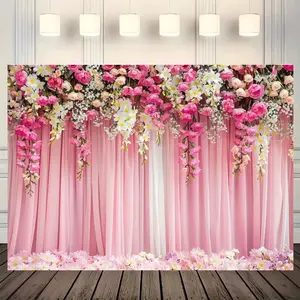 Flower Pattern Curtain Background, 1 Count Romantic Floral Backdrop, Wall Decoration, Photography Background, Indoor and Outdoor Decoration