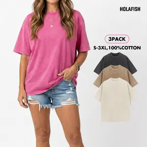 Holafish 3Pack Acid Wash Tshirt Unisex Cotton T-Shirts Half Short Sleeves Casual Loose Solid Streetwear Top,Soft Retro Street T-Shirts,Loose Fit Acid Washed 2026 Fashion