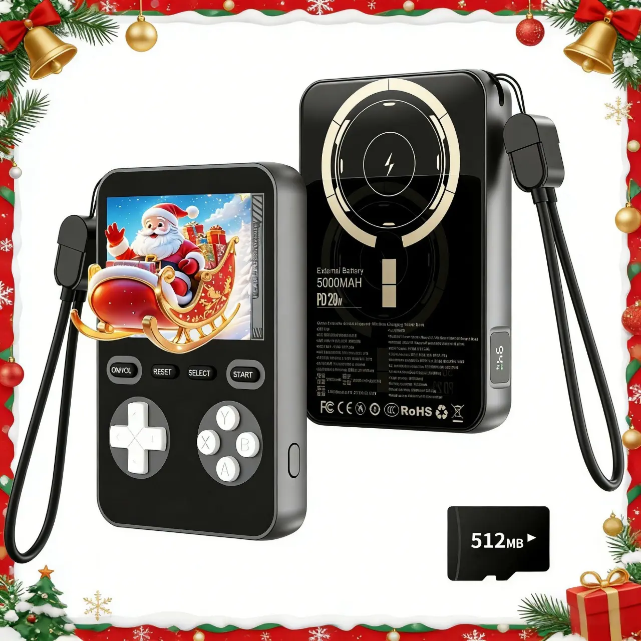 【Christmas Gift】Retro Rechargeable Handheld Games Console with 4.0in IPS HD Screen, 512MB Memory, Chip, Portable Gaming Player for Travel, Magnetic Wireless Charger, 60W Fast Charge, 5000mAh Battery, Ideal Gift for Teens, Crystal