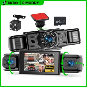 RIMOODY 4 Channel Dash Cam 1080P Front Rear Inside Left Right Touch Screen 3" Night Vision 24/7 Recording Parking Mode Monitor Reversing Help with 64GB TF Card