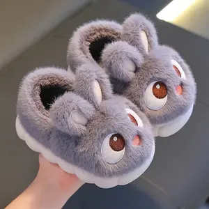 Kids Cartoon Bunny Slippers, Cute Warm Fleece Indoor House Shoes, Slip-On Fabric Upper with Rubber Sole, Round Toe for Boys & Girls, Lightweight & Cozy for Spring/Fall/Winter - Ages 14 and Under