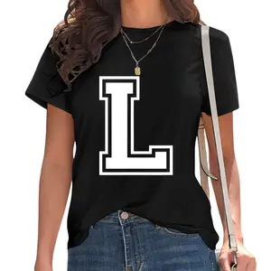 Fashion Letter L Varsity Monogram Tee – Alphabet Initial Casual Shirt