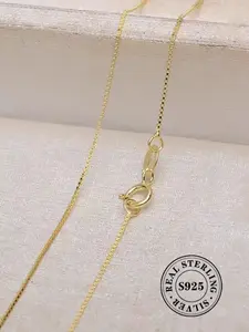 S925 Sterling Silver Women's Elegant Golden Box Chain Necklace, Fashionable Chain Necklace for Women & Girls, Trendy All-match & Exquisite Jewelry for Birthday Gift, Dainty Necklace, Minimalist Necklace, Daily Wear Necklace