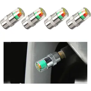4 PCS Tire Pressure Monitor Valve Stem Caps, 2.4Bar 36PSI Car Tire Pressure Monitor Sensor Indicator with 3-Color Eye Alert, Universal Valve Stem Caps for Cars (Silver)