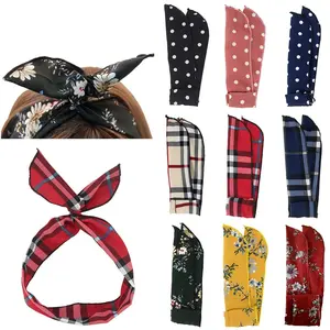 Twist Bow Wire Headbands Head Wrap Retro Bowknot Polka Dot Lattice Design Rabbit ear Wired Hairbands Hair Holder Hair Accessory for Women and Girls,Pack of 9