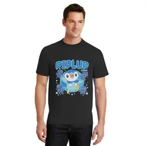 Awesome Piplup Focused T-Shirt For Men Round Neck Pure Cotton T Shirt Short Sleeve Tees Printed Clothing