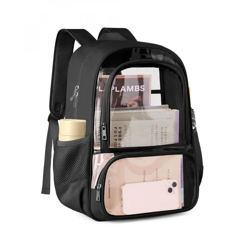 Clear Backpack, Fabric & PVC, Unisex Heavy-Duty Spacious Transparent Bookbag, Back to school gift, for School, Travel, Concerts, Vacation, Security