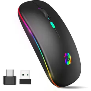 LED  , Rechargeable Slim Silent Mice 2.4G Portable Office Optical  with USB Receiver and Type-C Adapter, 3 Adjustable DPI for Laptop, Computer, PC, Notebook, Desktop (Black)
