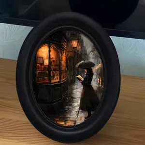 Vintage Art Style Decorative Home Goods Featuring Women in Front of a Bookstore, Perfect for Halloween Christmas Thanksgiving Wall Decor, Wall Art Painting, Hand Drawn Artwork