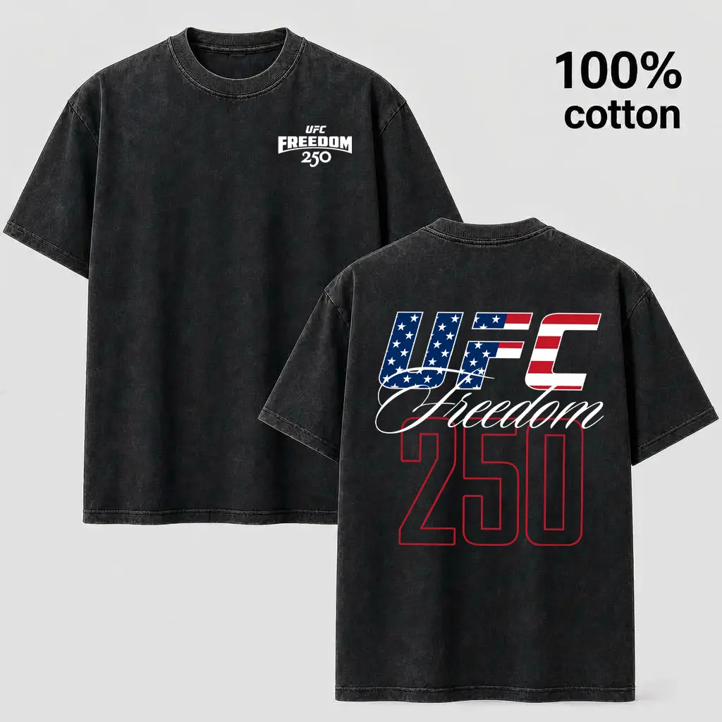 Menswear Short-Sleeve Casual Top - Vintage Wash UFC Freedom 250 T-Shirt, American Flag Back Print