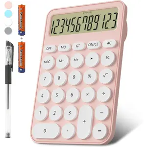 P-PDT018   Cute Calculators Desktop Size 6.3 * 4.3in/16 * 11cm,  Battery 12 Digit Desk Calculator Extra Large LCD Display, Great Desktop Calculator Big Buttons, 15°Tilt Screen for Kids Calculator(Pink)