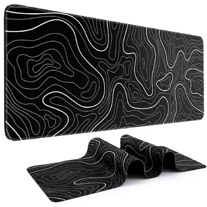 Mouse Pad Gaming Mouse Pad 31.5 x 11.8inch Large Mouse Pad, suitable for keyboard and mouse, with non-slip rubber base, XL size keyboard and mouse pad, suitable for home and office (black with white contour lines)