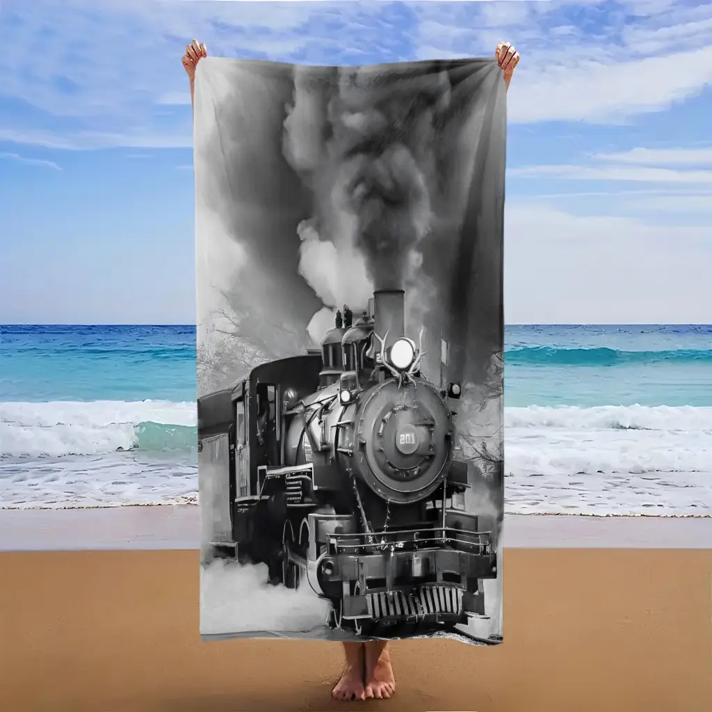 Black background with red heart and love pattern, oversized beach towel, soft texture and versatile, suitable for various occasions such as travel, pool, beach, yoga, and camping.
