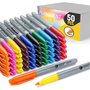 Permanent Markers Bulk, 50 Pack,10 Assorted Colors Permanent Marker, Fine Tip, , Quick Drying, Smooth Writing,  on Glass Metal Stone Paper  Surfaces, Office School Supplies