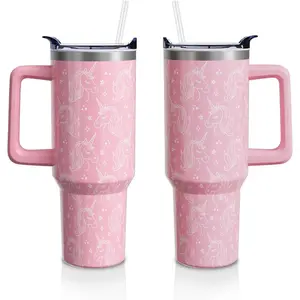 Unicorn Gifts 40 Oz Tumbler with Handle and Straw Lid, Stainless Steel Insulated Cup, Water Bottle Mug for Women Men