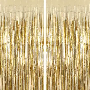 2 Pack Fringe Curtains Foil Shiny Fringe Backdrop Tinsel Door Streamers Foil Curtains for Birthday Wedding Engagement Bridal Shower Celebration Party Decorations Large Champagne