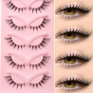 5 Pairs Of Cat Eye D Curl Strip Eyelashes – Naturally Long Black Stems, Length 7-16mm, Faux Mink, Synthetic, Fluffy 3D Volume Effect, Winged Design To Elongate Eye Shape | Lightweight, Reusable, Perfect For Cat Eye Or Russian Makeup Looks, Cosmetic