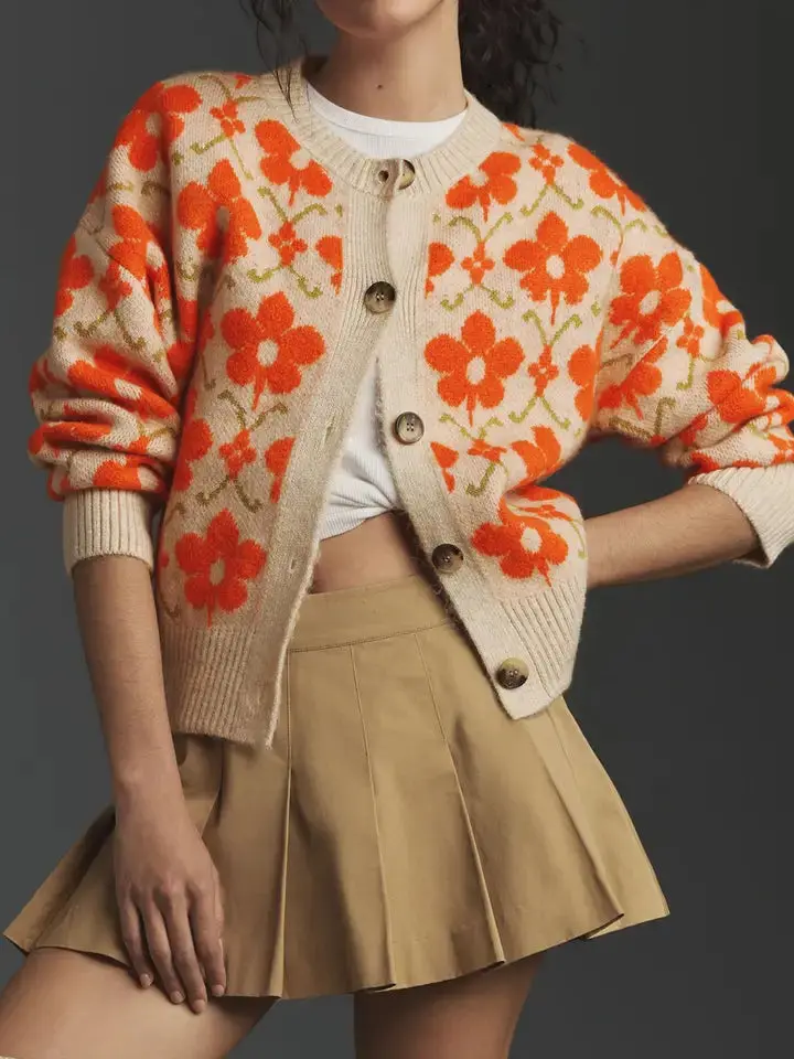 Rosa Elegant Pop Floral Button Down Cardigan