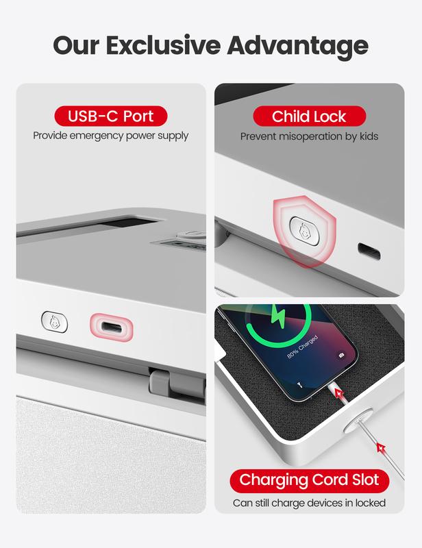 Vaydeer Metal Time Lock Box, Phone Locked box with Timer, Locking Safe Storage, Self-Control Locker with USB C Charge, Child Lock, Smart Timed Release Jail for Phone/iPad Mini/Remote/Medicine/Snack