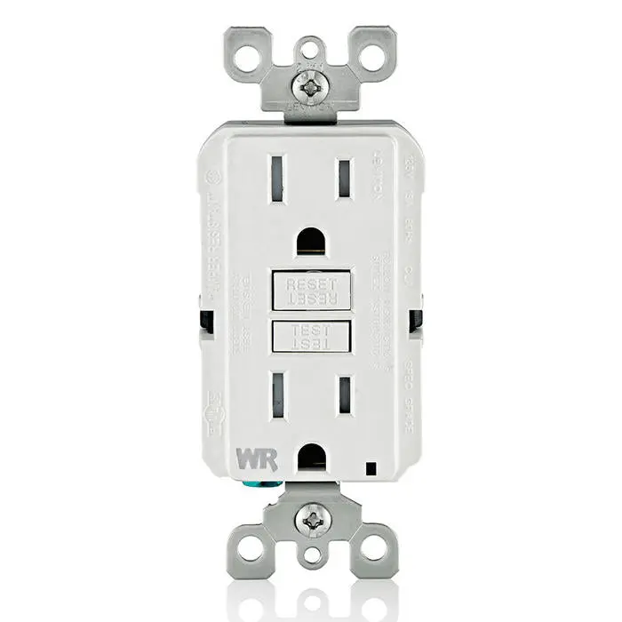 Leviton GFWT1-W 15A 125V Single-Pole Weather-Resistant Tamper-Resistant Self-Test GFCI Wall Socket, 10 Kaic, GFCI Protection, Ideal for Kitchens, Garages, Outdoor Use