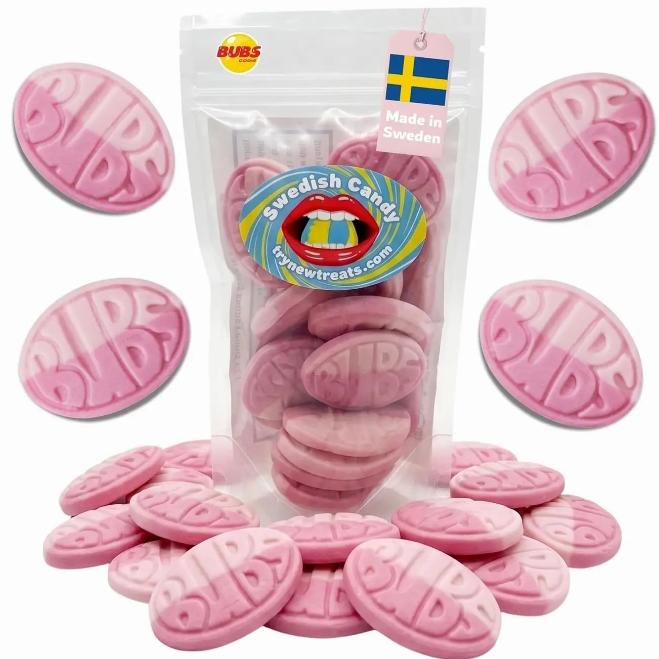 Bubs Swedish Candy Wild Berry Pomegranate Ovals – Vegan Gelatin-Free Sweet Foam Candy Snacks, Single Flavor, Authentic Imported From Sweden – 8 oz / 0.5 lb Resealable Bag