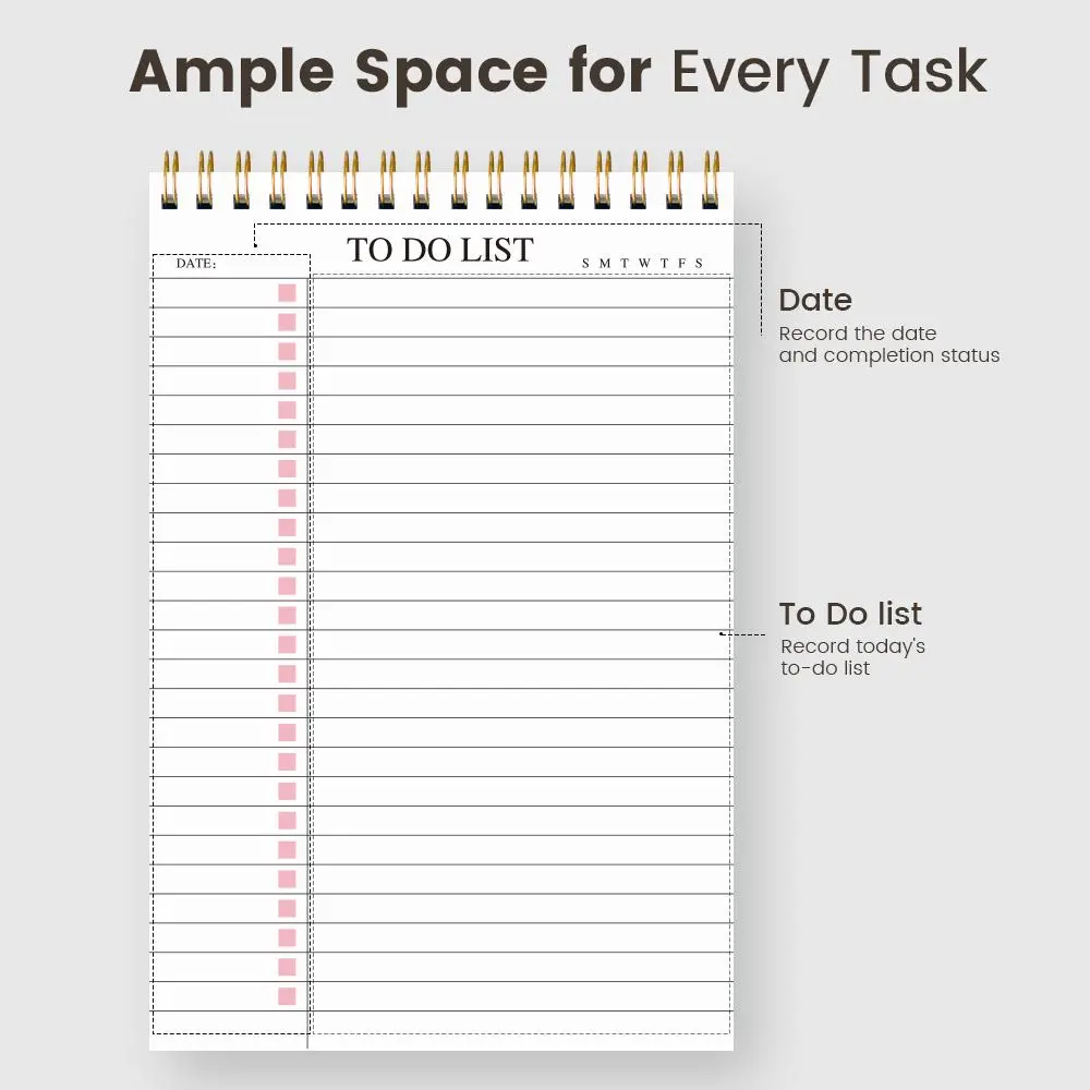 Minimalistic To-do List Notepad, Spiral Bound Planner, 1 Count Spiral Daily Planning Notebook, Task List Organizer Work Agenda Notebook, Notes and To-do List Organizer, Productivity Planner, Day Planner