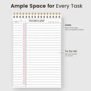 Minimalistic To-do List Notepad, Spiral Bound Planner, 1 Count Spiral Daily Planning Notebook, Task List Organizer Work Agenda Notebook, Notes and To-do List Organizer