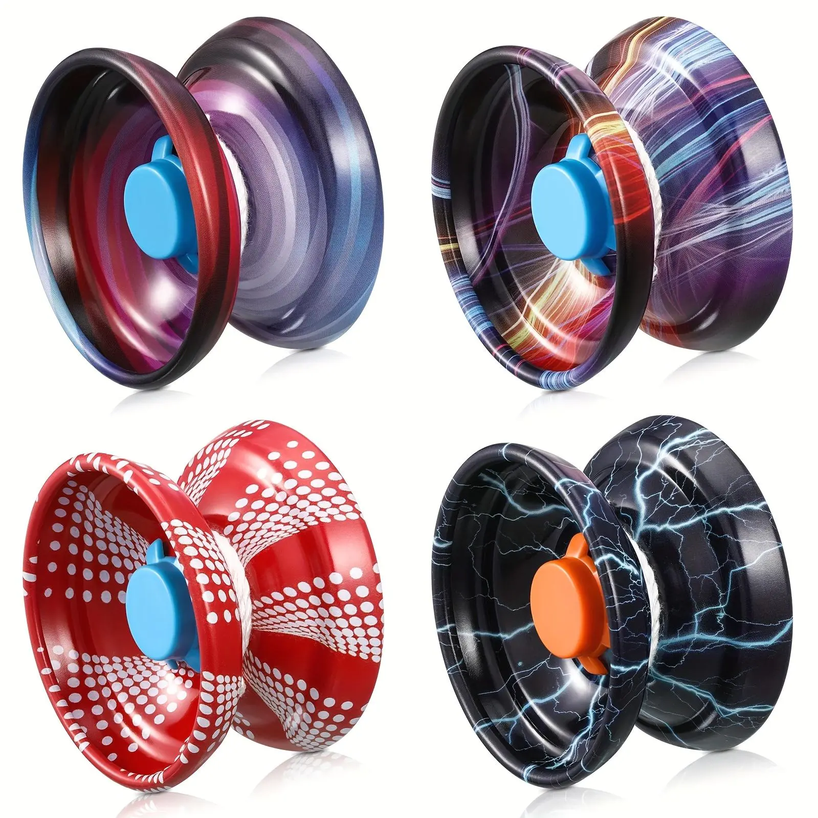 4pcs Yoyo Alloy Responsive Ball, Metal Yoyo String Trick Ball for Beginners, Boys, Adult Players Auto Return Technology Ball (Multi Style)