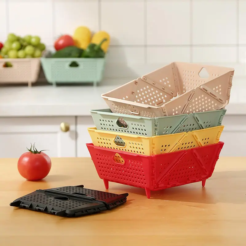 Foldable Strainer and Filter Suitable for Kitchen, Foldable Plastic Storage Drain Basket, Suitable for Pasta, Fruits, Vegetables, Berries, Space-Saving, Dishwasher Safe