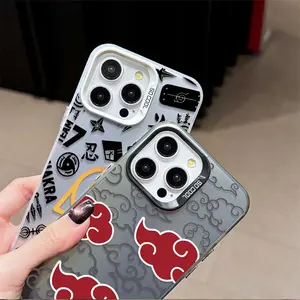 Anime Akatsuki Cloud & Hidden Leaf Village Symbol Phone Case Colored Frame Shockproof Protective Cover For iPhone 17 16 15 14 13 12 11 Pro Max Air Plus Anti Fall Matte Back Cover