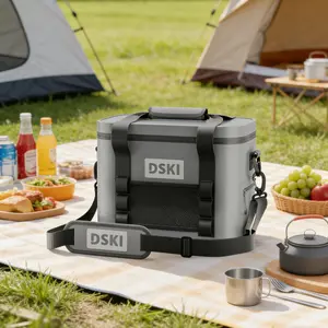 New outdoor cooler bag, lunch bag - grey/green, with insulation and refrigeration protection,large capacity of 30 cans/15 bottles, thick handle and adjustable shoulder strap,for party, camping, fishing, long-distance truck driver commuting, takeout etc.